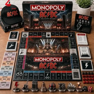 AC/DC Monopoly collector board game set with merchandise and gaming pieces