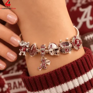 Alabama Crimson Tide themed charm bracelet on a wrist