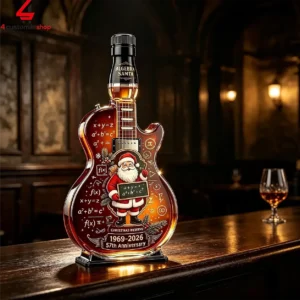 Algebra Santa Christmas 57th Anniversary Guitar Shaped Whiskey Bottle 1 rv4yc