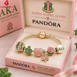 Alpha Kappa Alpha Pandora charm bracelet in a branded gift box