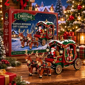 Assembled Santa's Reindeer Gift Carriage building block set with retail box