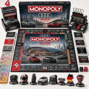 Audi Collector Edition Monopoly board game set with specialized pieces and game board