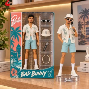 Bad Bunny Barbie collector doll with accessories displayed in packaging