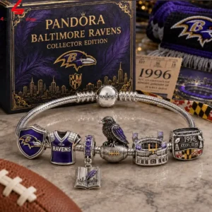Pandora Baltimore Ravens collector edition charm bracelet featuring team-themed charms