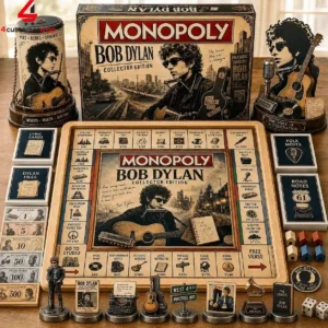 Bob Dylan Collector Edition Monopoly board game set with themed tokens and cards.