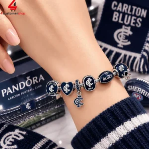 Person wearing a Carlton Football Club branded charm bracelet