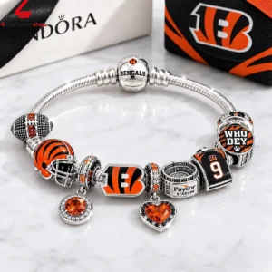 Cincinnati Bengals charm bracelet featuring team helmet, stadium, and jersey charms