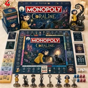 Coraline Collector Edition Monopoly board game set with detailed character tokens and themed components.