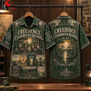 Creedence Clearwater Revival themed short-sleeve green shirt