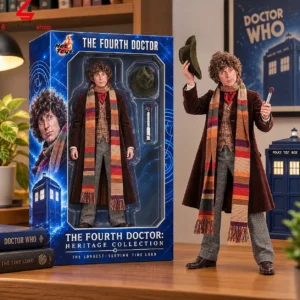 Hot Toys The Fourth Doctor Heritage Collection action figure in display box and standing figure.