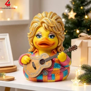 Dolly Parton inspired country music rubber duck figurine with guitar