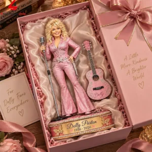 Dolly Parton commemorative collectible figurine in a pink gift box