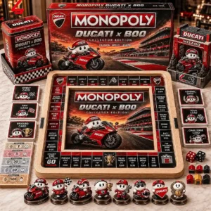 Monopoly Ducati x Boo collector edition board game with themed pieces and cards.
