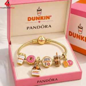 Pandora Dunkin collaboration gold charm bracelet in presentation box