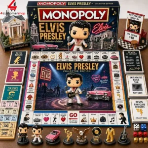 Elvis Presley Collector Edition Monopoly board game with themed game pieces and cards.