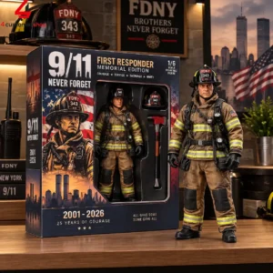 1/6 scale FDNY firefighter memorial collectible figure with packaging