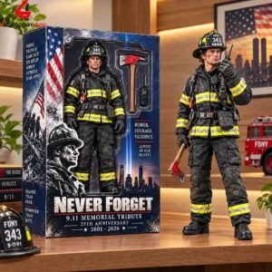 9.11 Memorial Tribute FDNY firefighter action figure set with display packaging