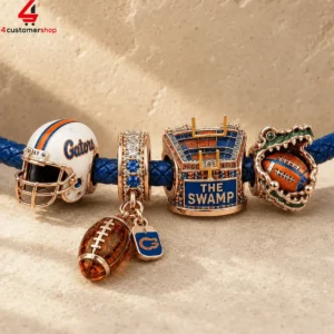 University of Florida Gators football themed charm bracelet featuring helmet, stadium, and mascot charms.