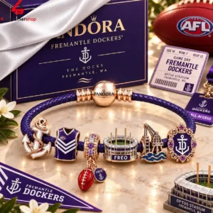 Fremantle Dockers themed Pandora charm bracelet with official club memorabilia