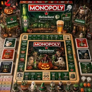 Heineken themed Monopoly collector edition board game with a Halloween horror theme.