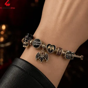 Hollywood Vampires theme charm bracelet worn on a wrist.