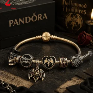 Pandora Hollywood Vampires collector charm bracelet with skull, bat, and guitar charms