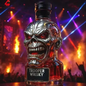 Iron Maiden themed Trooper Whisky bottle shaped like Eddie the Head