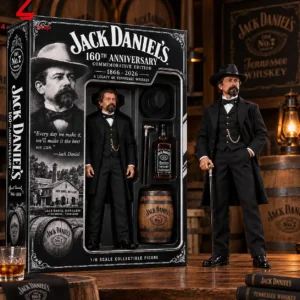 1/6 scale Jack Daniel's 160th Anniversary commemorative collectible figure in themed display packaging.