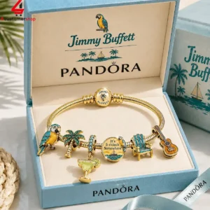 Pandora Jimmy Buffett bracelet with themed charms in a gift box