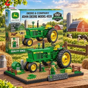 John Deere 4020 tractor brick building set on display