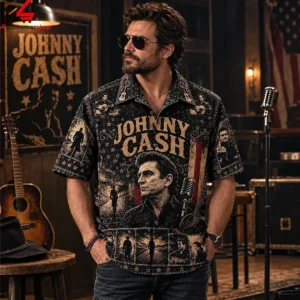 Johnny Cash The Man In Black Ring Of Fire Hawaiian Shirt 2 XLUxk