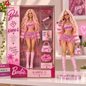Karol G Barbie Collector Edition doll with pink outfit and accessories