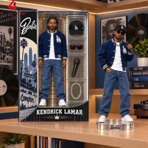 Kendrick Lamar collectible doll with Los Angeles-themed packaging and accessories