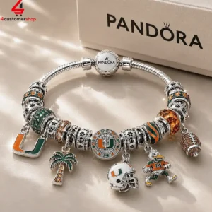 University of Miami themed Pandora charm bracelet with school colors