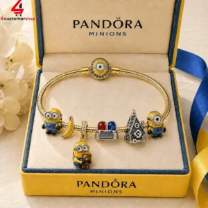 Pandora Minions gold charm bracelet with character charms in a collector gift box