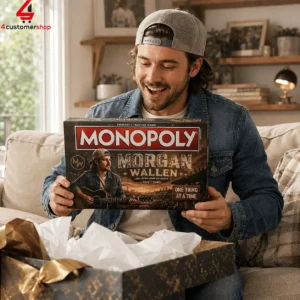 Man holding a Morgan Wallen edition Monopoly board game box