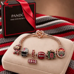 Pandora Ohio State Buckeyes charm bracelet with team-themed dangles.