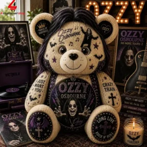 Ozzy Osbourne collectible teddy bear featuring rocker aesthetic with tattoos and music iconography