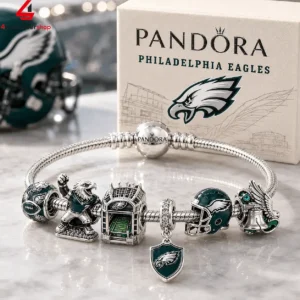 Pandora Philadelphia Eagles charm bracelet with team-themed beads and box