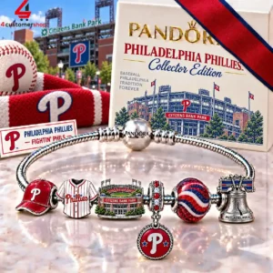 Pandora Philadelphia Phillies charm bracelet with team-themed beads and box