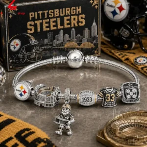 Pandora Pittsburgh Steelers charm bracelet with team-themed beads
