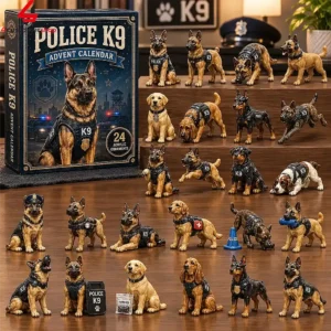 Collection of police K9 dog figurines and advent calendar box