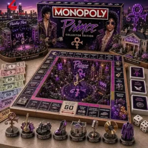 Prince collector edition board game featuring themed tokens and game board.