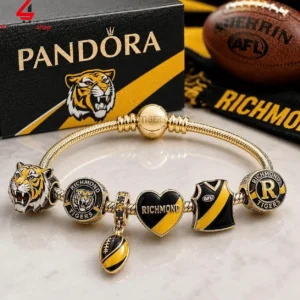 Pandora Richmond Tigers AFL gold charm bracelet with team-themed charms