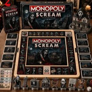 Scream horror movie themed Monopoly collector edition board game set on a table