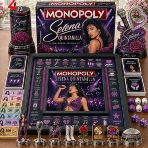 Selena Quintanilla Collector Edition Monopoly board game set with themed tokens and currency.