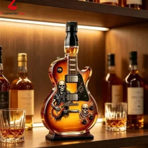 Skull Rock And Roll Guitar Shaped Whiskey Bottle 2 dxuhg