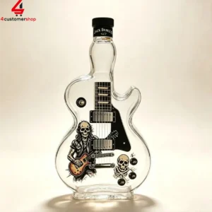Skull Rock And Roll Guitar Shaped Whiskey Bottle 3 lh2Hx