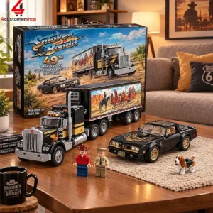 Smokey and the Bandit 49th anniversary model building set featuring a truck, car, and figures.