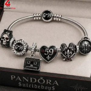 G59 Suicideboys theme Pandora bracelet featuring skull, heart, and cassette charms